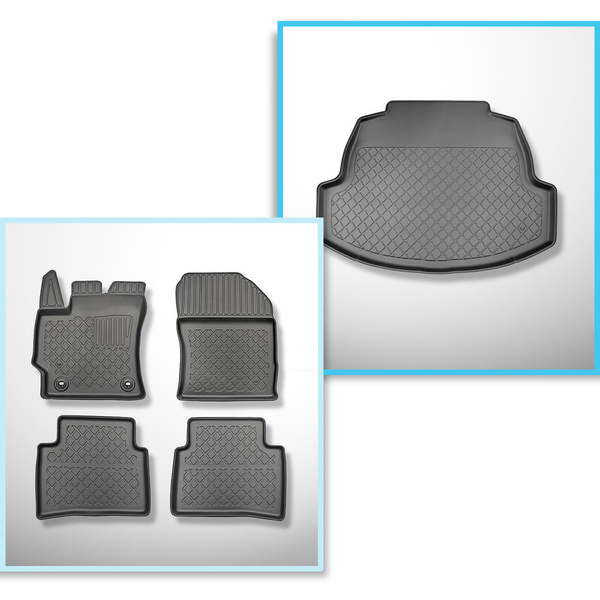 Bagagerumsmåtte og bilmåttesæt TPE skræddersyet til: Toyota Corolla XII E210 Sedan (03.2019-....) - også med Hybrid-drev