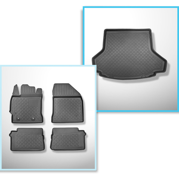 Bagagerumsmåtte og bilmåttesæt TPE skræddersyet til: Toyota Auris II Touring Sports (07.2013-12.2018) - øverste bagagerum; Til køretøjer med dobbelt gulv i bagagerum; Også til hybrid